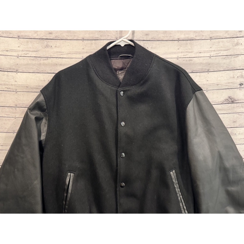 Golden Bear Mens Varsity Wool Bomber Jacket sz L Leather Sleeve Short Length - Picture 4 of 15